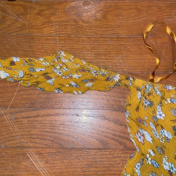 Sunflower yellow floral flower sleeve off shoulder mini dress country western - Picture 2 of 3